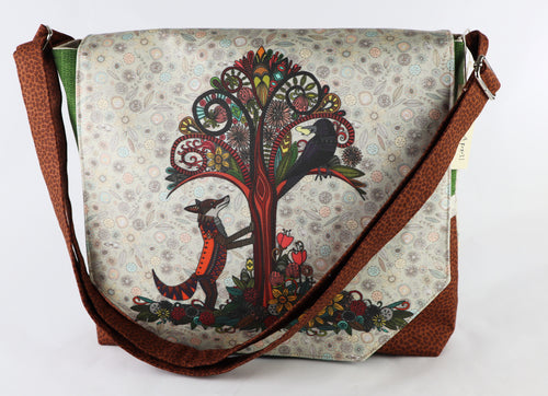 Fox and Crow Messenger Style Bag Forest Tree Crossbody Fall Garden Flowers purse tote