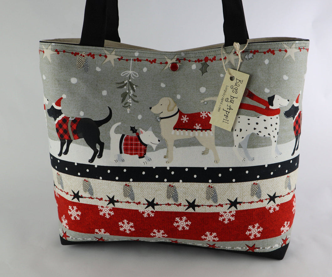 Holiday Dogs Shoulder Bag Christmas Gift purse Snowflake tote Winter handbag