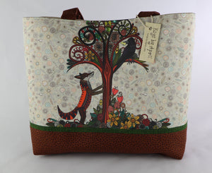 Boho Fox Shoulder Bag Purse with Crow and Fall Flowers tote bag