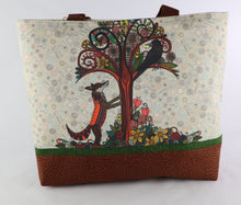 Load image into Gallery viewer, Boho Fox Shoulder Bag Purse with Crow and Fall Flowers tote bag