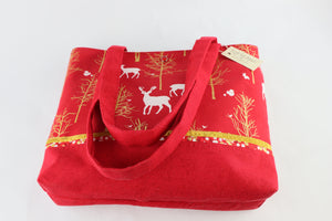 Winter Holiday Shoulder Bag Deer purse Woodland Animals tote Christmas handbag