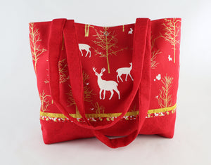 Winter Holiday Shoulder Bag Deer purse Woodland Animals tote Christmas handbag