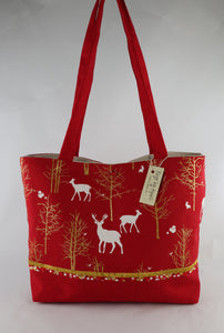 Winter Holiday Shoulder Bag Deer purse Woodland Animals tote Christmas handbag