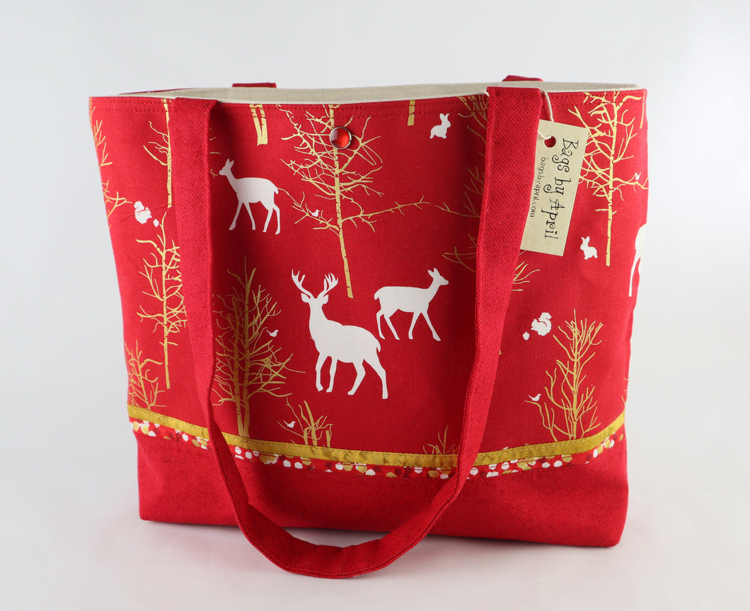 Winter Holiday Shoulder Bag Deer purse Woodland Animals tote Christmas handbag