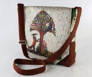 Fox and Crow Messenger Style Bag Forest Tree Crossbody Fall Garden Flowers purse tote